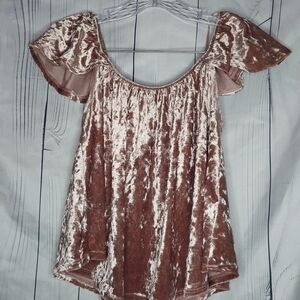 Active USA Crushed Velvet Off The Shoulder Flutter Sleeve BohoTop